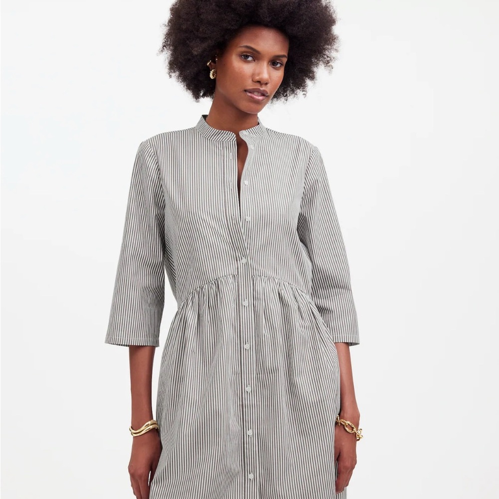 Madewell Gray Smocked Buttoned Dress